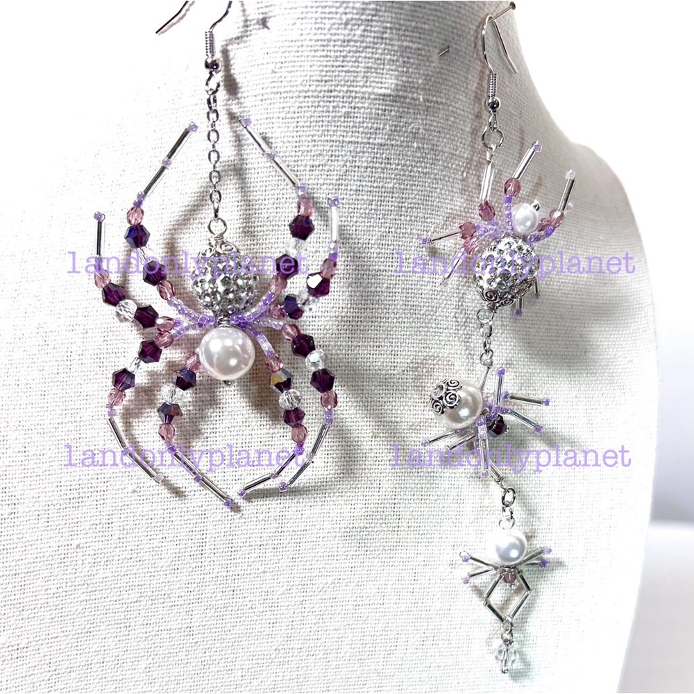 🌹HP🌹LAST 1– NEW Rhinestone Diamond & Amethyst Party Spider Drop Earring - Picture 3 of 6